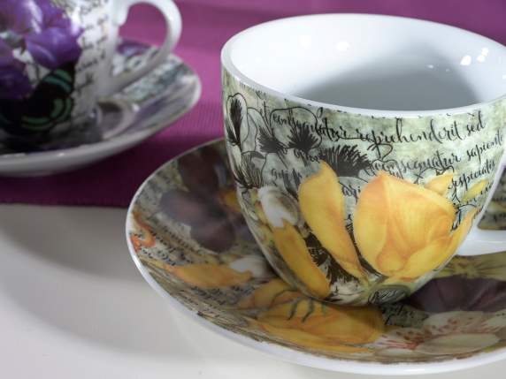 Lot de 2 tasses à thé en porcelaine Fleurs avec soucoupe