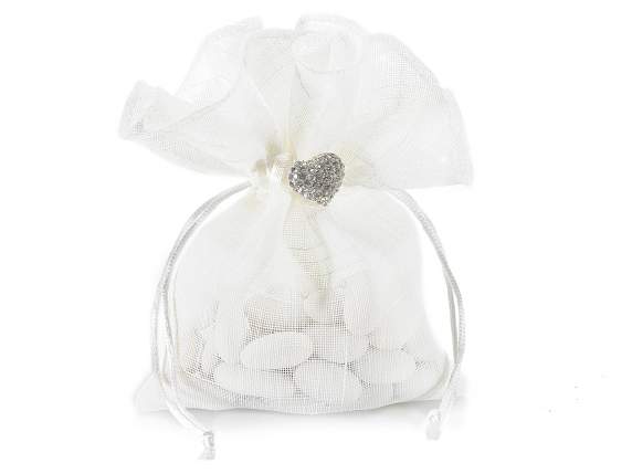 Sacchetto in organza bianco con decorazione cuore gioiello