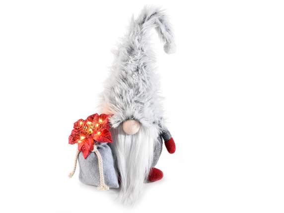 Stoff-Weihnachtsmann mit Sack und Weihnachtsstern mit LED-Li