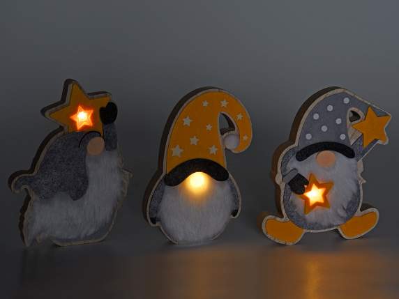 Dekoration aus Holz und Stoff Gnome Stella mit LED-Licht