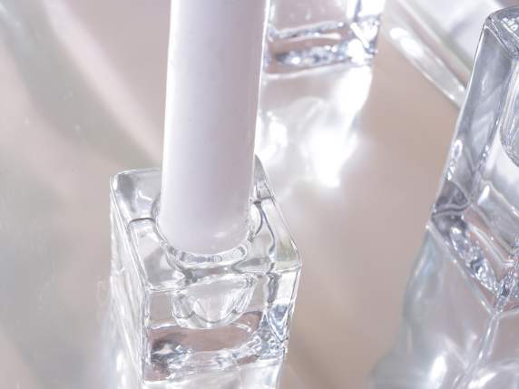Set mit 3 Kerzenhaltern aus transparentem Glas mit quadratis