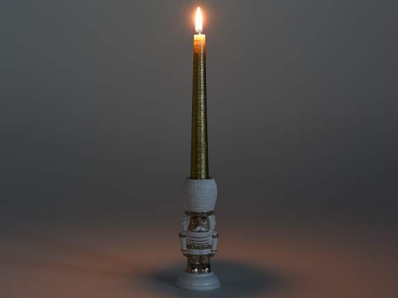 Kerzenhalter Nussknacker aus Kunstharz mit Glitzerdetails