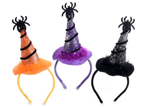 Halloween-Stirnband mit Federhut und Spinne