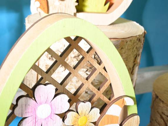 Holzei mit Wichtel und Blumen zum Platzieren