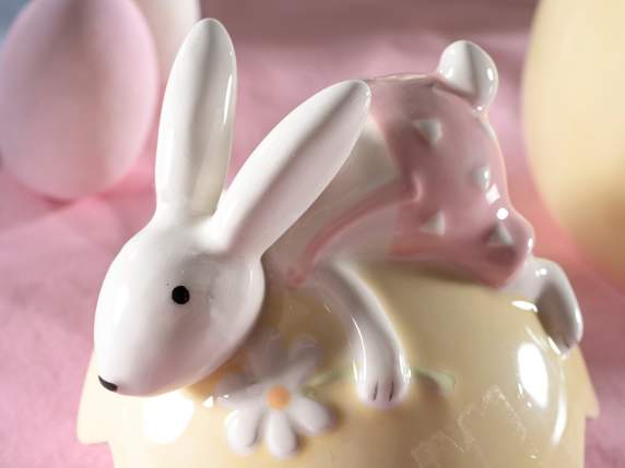 Keramik-Eierglas mit Hase und Blume