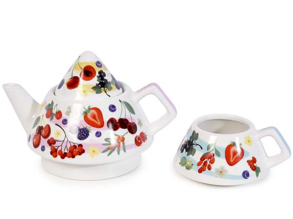 Porzellan-Teekanne-Tassen-Set „Rote Früchte“ in Geschenkbox