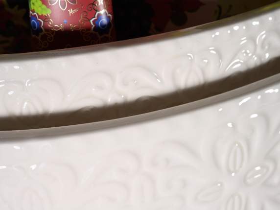 Set aus 2 ovalen Vasen aus glänzender Keramik mit Reliefverz