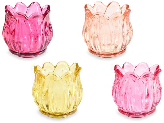 Tulpen-Teelichthalter aus bearbeitetem farbigem Glas