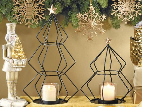Set aus 2 Metallbäumen mit Kerzenhalter aus Glas und Stern