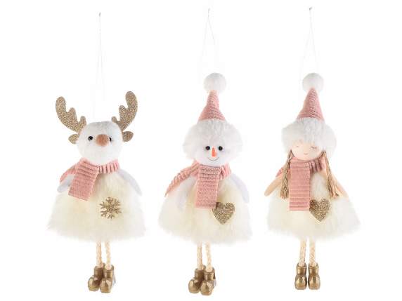 Langbeinige Weihnachtsfigur mit Öko-Pelzkleid zum Aufhängen