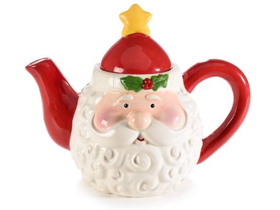 Keramik-Teekanne mit Weihnachtsmannmotiv und Sterndetail