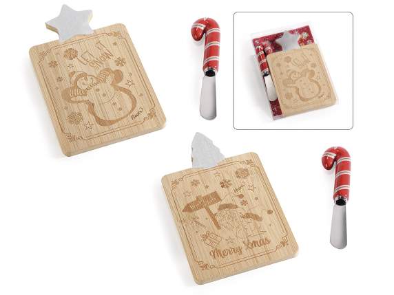 Verziertes Holzschneidebrett-Set mit Messer in Geschenkbox