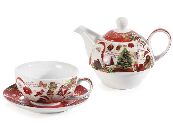 Porzellantassen- und Teekannen-Set „Weihnachtsfee“