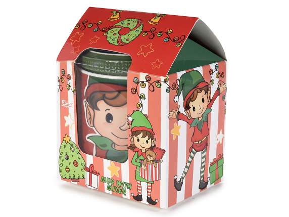 Porzellanbecher mit Deckel und Stick in Geschenkbox