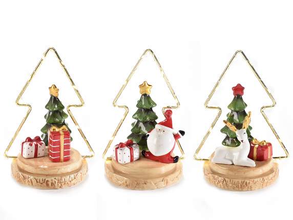 Baum mit Weihnachtsfigur aus Keramik mit LED-Lichtern