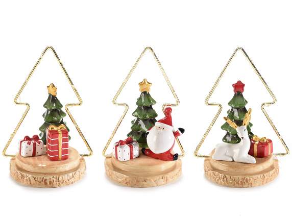 Baum mit Weihnachtsfigur aus Keramik mit LED-Lichtern