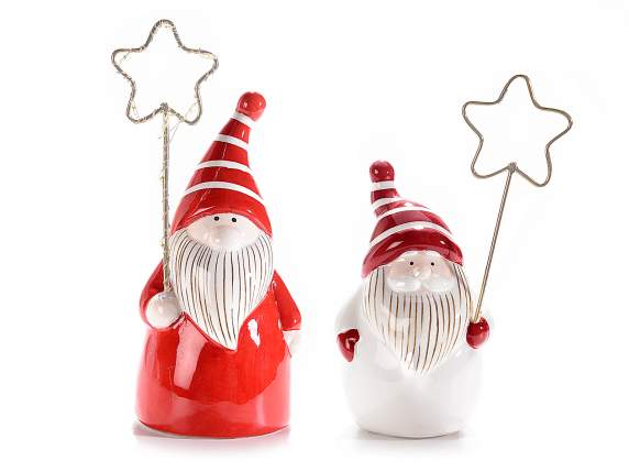 Set 2 Weihnachtsmänner aus Keramik mit leuchtendem Stern