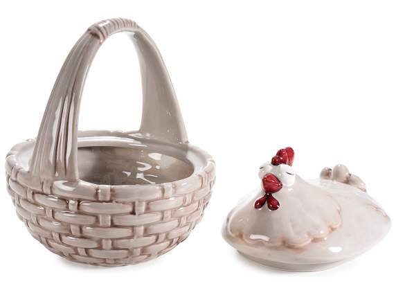 Lebensmittelbehälter aus Keramik mit Knurrhahn und Griff