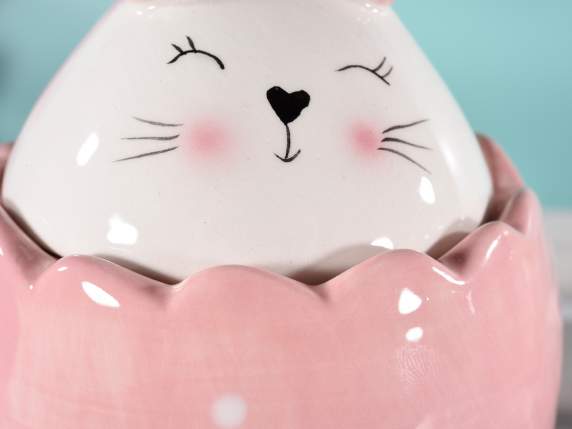 Keramik-Eierglas mit Hase und Schleife