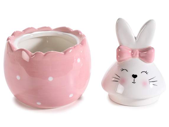 Keramik-Eierglas mit Hase und Schleife