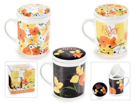 Teetasse Mohnblumen aus Porzellan in Geschenkbox