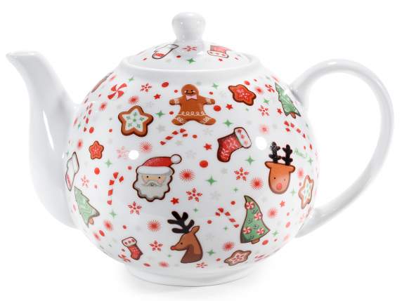 Teekanne aus Porzellan mit Weihnachts-Dekorationen