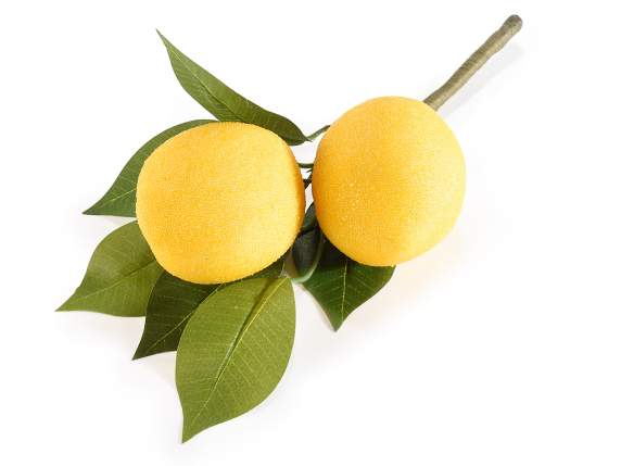 Zweig mit 2 künstlichen Zitronen und Blättern