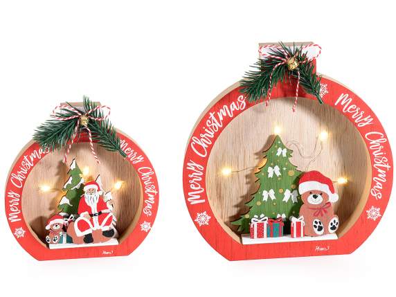 Set mit 2 Weihnachtsdekorationen aus Holz mit Lichtern zum A
