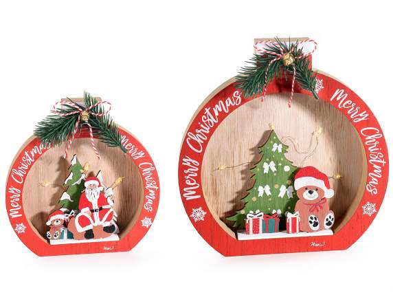 Set mit 2 Weihnachtsdekorationen aus Holz mit Lichtern zum A