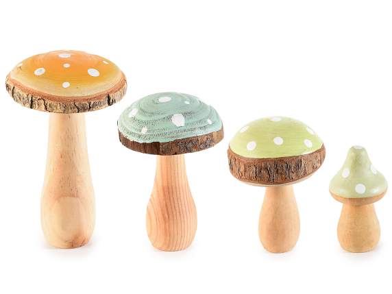 Set mit 4 dekorativen Pilzen aus farbigem Holz zum Platziere