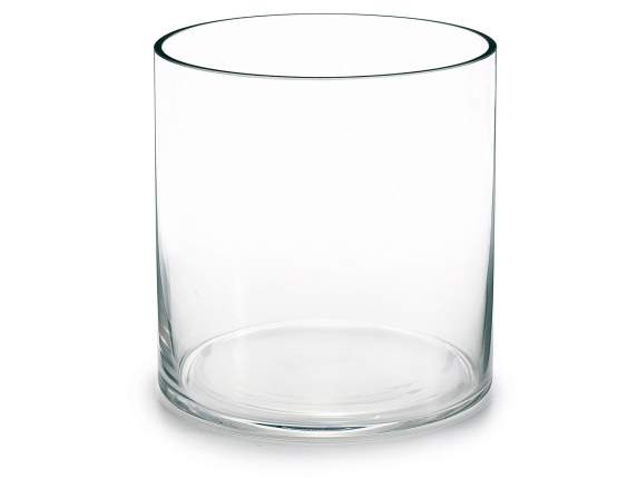 Zylindrische Vase aus transparentem Glas mit rohem Schnittra