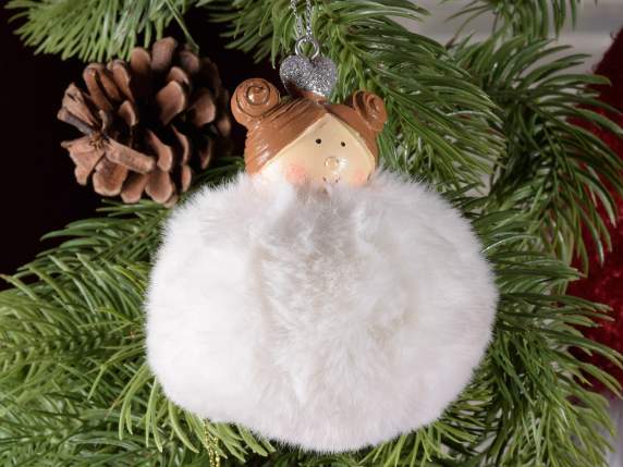 Weihnachtsfigur aus Kunstharz auf Bommel aus Öko-Pelz zum Au