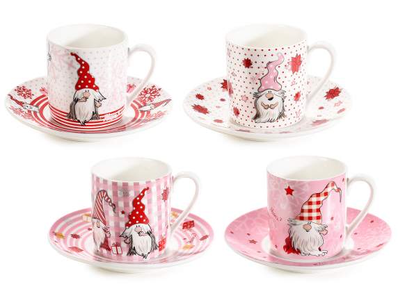 Kaffeetasse aus Porzellan mit Pink Gnome-Dekorationen und