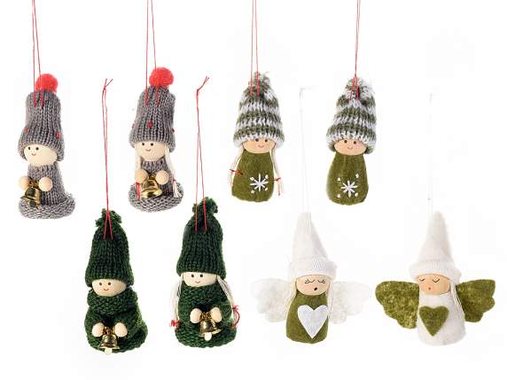 Weihnachtsengel und Elfe in Stoff und Pullover zum Aufhängen