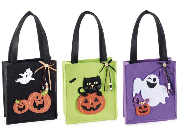 Handtasche aus farbigem Stoff mit Halloween-Charakter