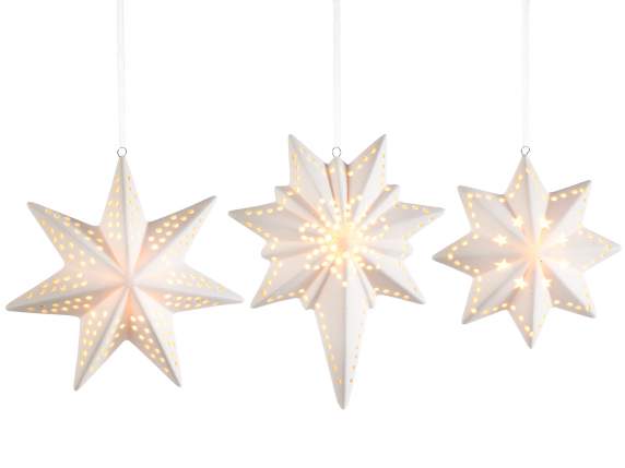 Stern aus opakweißem Porzellan mit LED-Lichtern zum Aufhänge