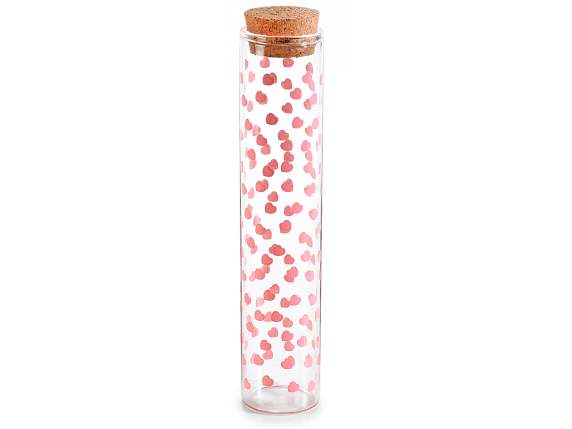 Konfetti-Reagenzglas aus Glas mit rosa Herzen und Korkstopfe