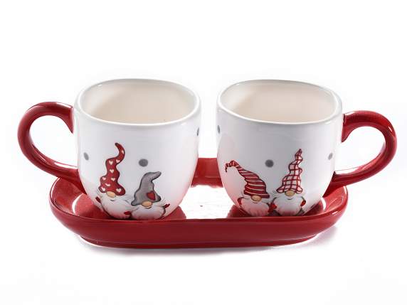 Set mit 2 Weihnachtsmann-Keramikkaffeetassen und Untertassen