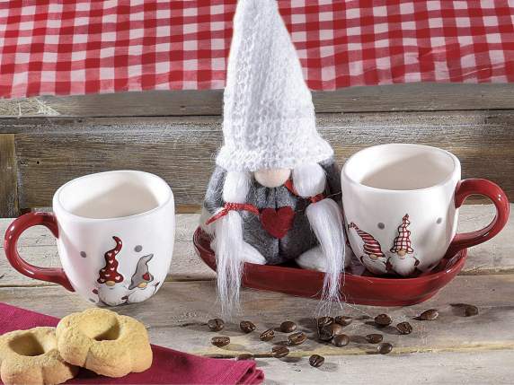 Set mit 2 Weihnachtsmann-Keramikkaffeetassen und Untertassen