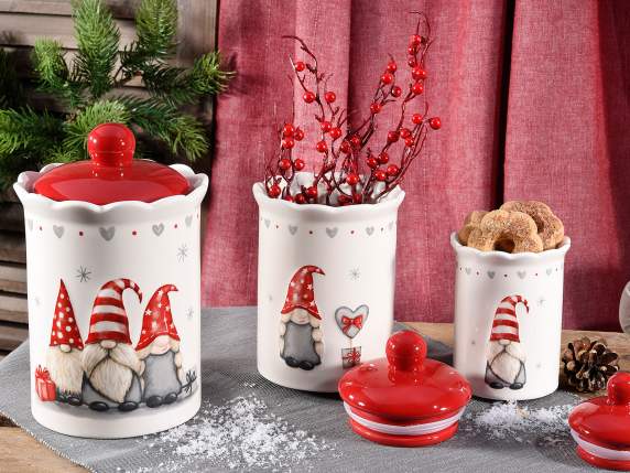 Set mit 3 Lebensmittelgläsern aus Keramik mit Weihnachtsmann