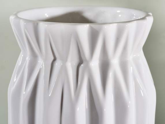 Set aus 3 Vasen aus poliertem, gerändeltem Porzellan