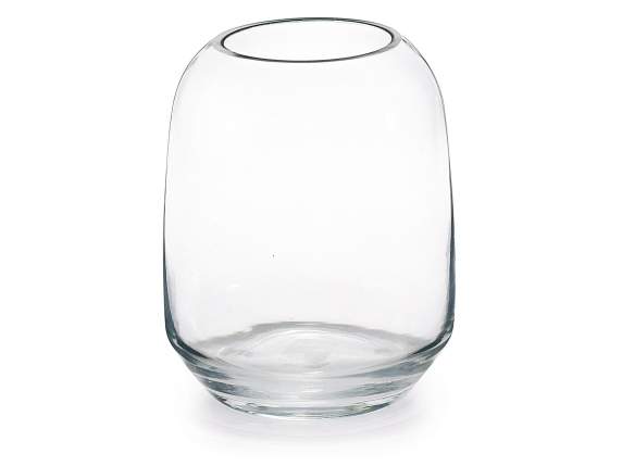 Schüsselförmige Vase aus transparentem Glas mit rohem Schnit