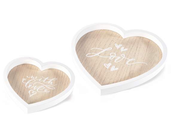 Set of 2 wooden heart trays with hearts and writings