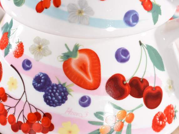 Juego de tetera-taza de porcelana Frutos Rojos en caja reg