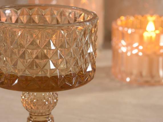 Kelchförmiger Kerzenhalter aus Glas mit Rändeleffekt