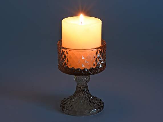 Kelchförmiger Kerzenhalter aus Glas mit Rändeleffekt