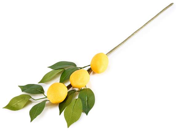 Zweig mit 3 künstlichen Zitronen mit Blättern