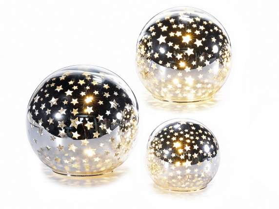 Set de 3 lámparas esfera plateada con luz led blanca cálida