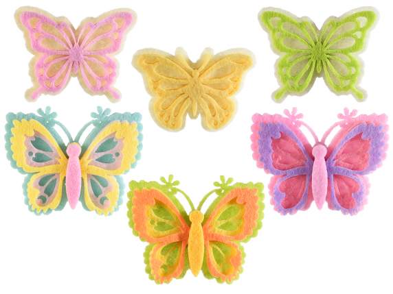 Expositor de 108 mariposas en tela de colores con cinta adhe
