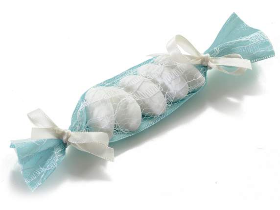 Cinta de soporte tubular de satén Tiffany con encaje blanco